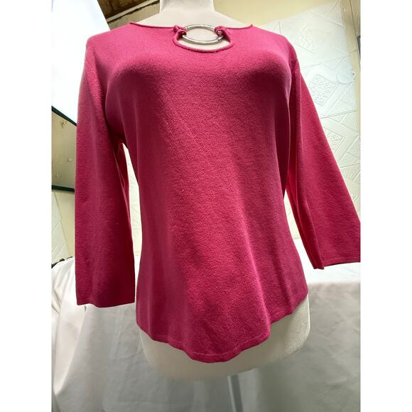 KIKIT Maurice Sasson Knit top Small Pink Silver ring sweater 3/4 sleeve - Picture 6 of 10